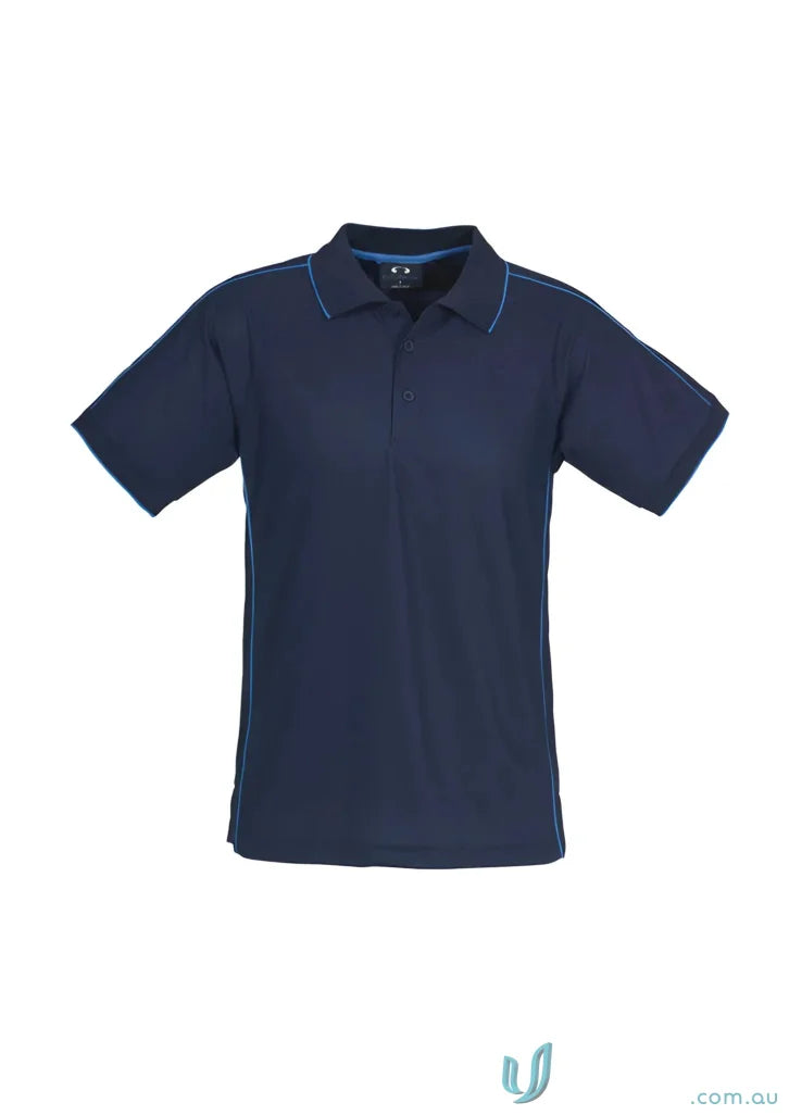 Men’s Resort Polo in navy blue with light blue trim for effortless style