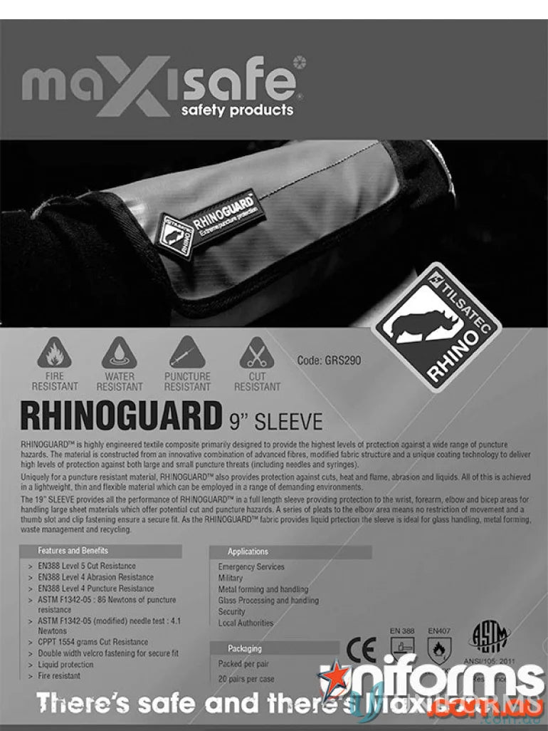 Rhinoguard 23cm Needle Resistant Sleeve with puncture resistance & ASTM F1342-05 tested diameter puncture probe