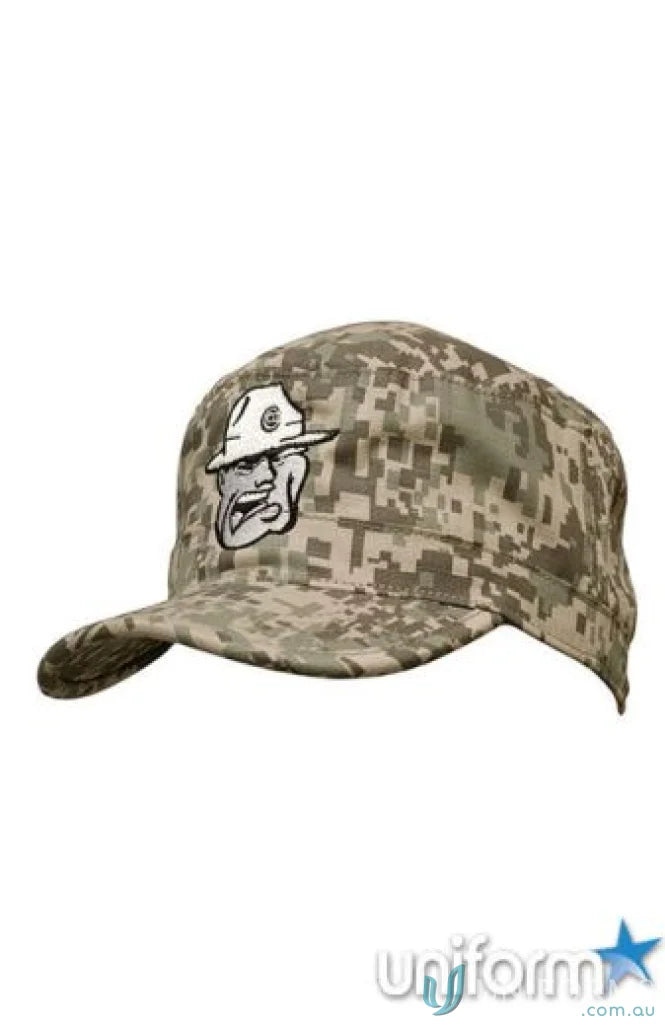 Ripstop digital camouflage military cap with embroidered bulldog mascot