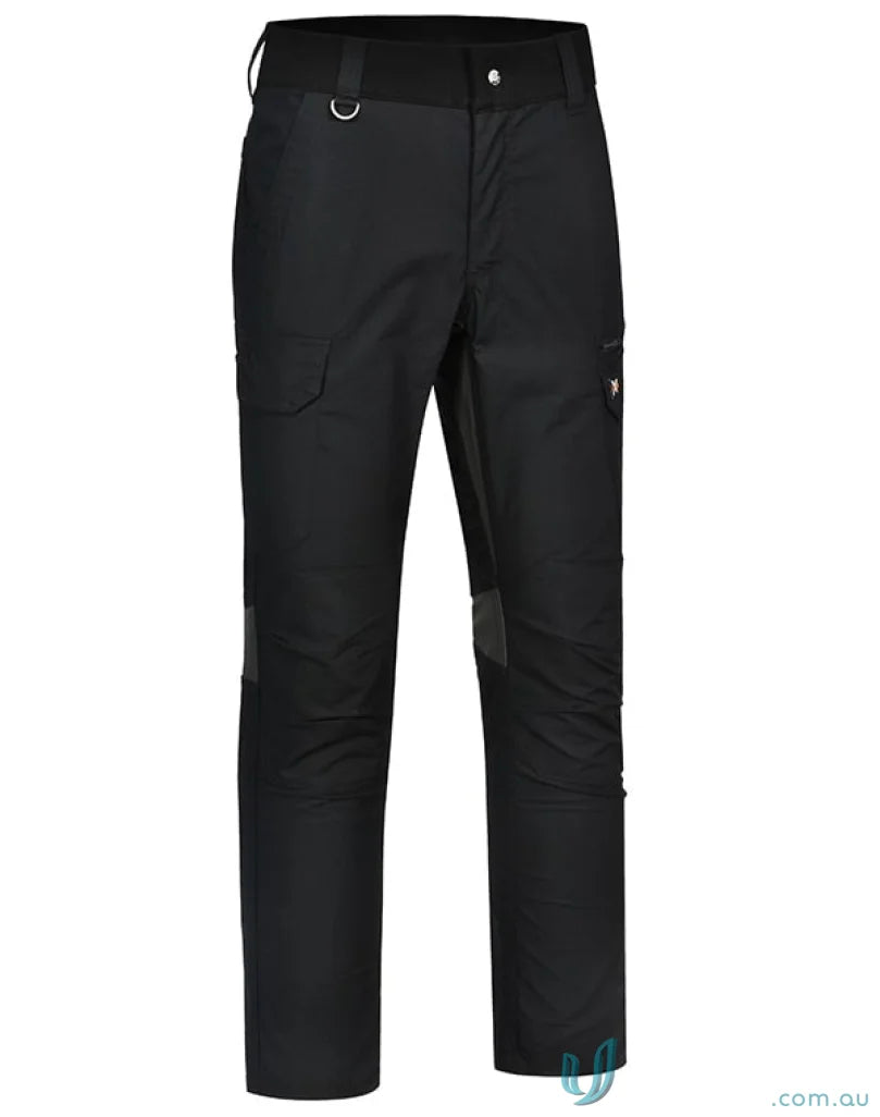 Black men’s Ripstop Stretch Work Pants with multiple load-bearing pockets and reinforced knees