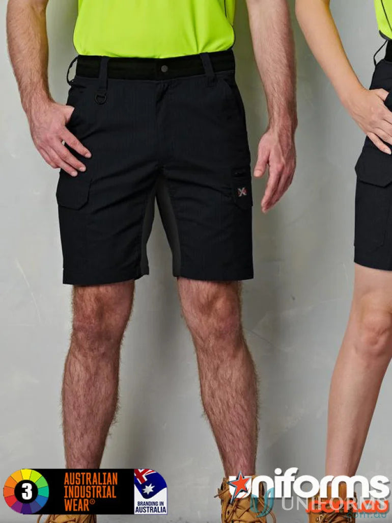 Black Ripstop Stretch Work Shorts with multiple pockets for tough jobs and comfort