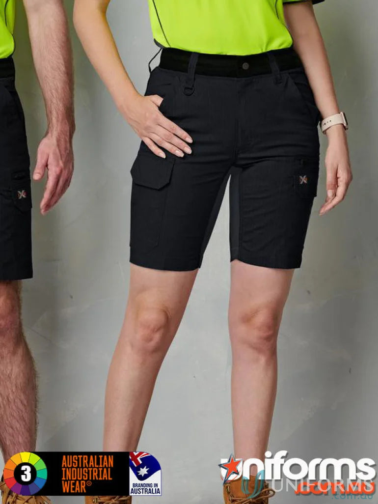 Black Ripstop Stretch Work Shorts with Pockets and Belt for tough jobs