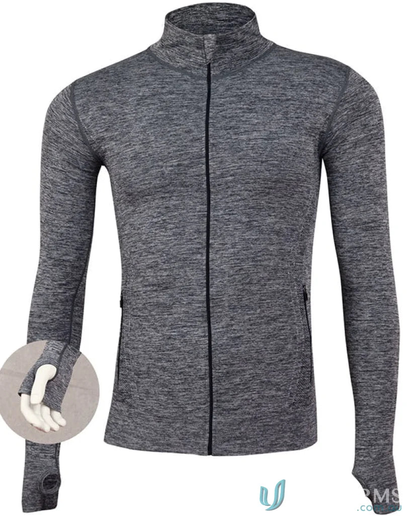 Gray zip-up athletic jacket perfect for runners in the Road Runner Jacket collection