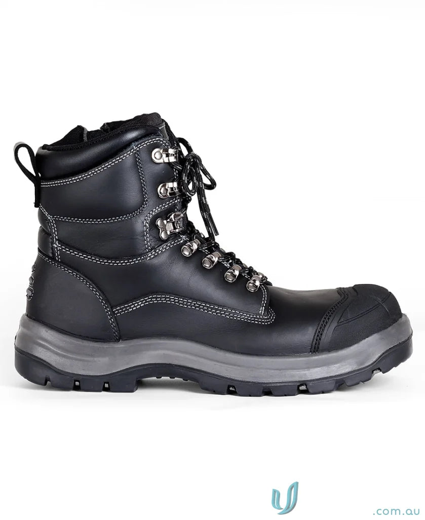 Black leather work boot with durable sole for uniforms and workwear, Roadtrain Side Zip Safety Boot