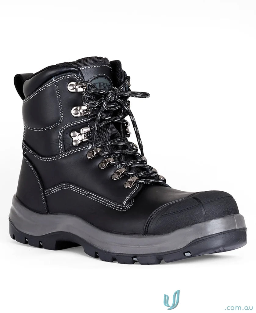 Black leather work boot with rugged sole, perfect for Roadtrain Side Zip Safety Boot and workwear