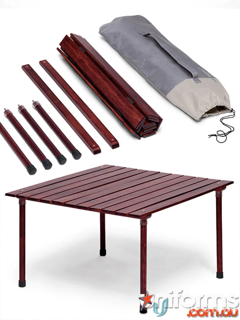 Portable wooden camping table with carrying case, perfect for orders requiring branding