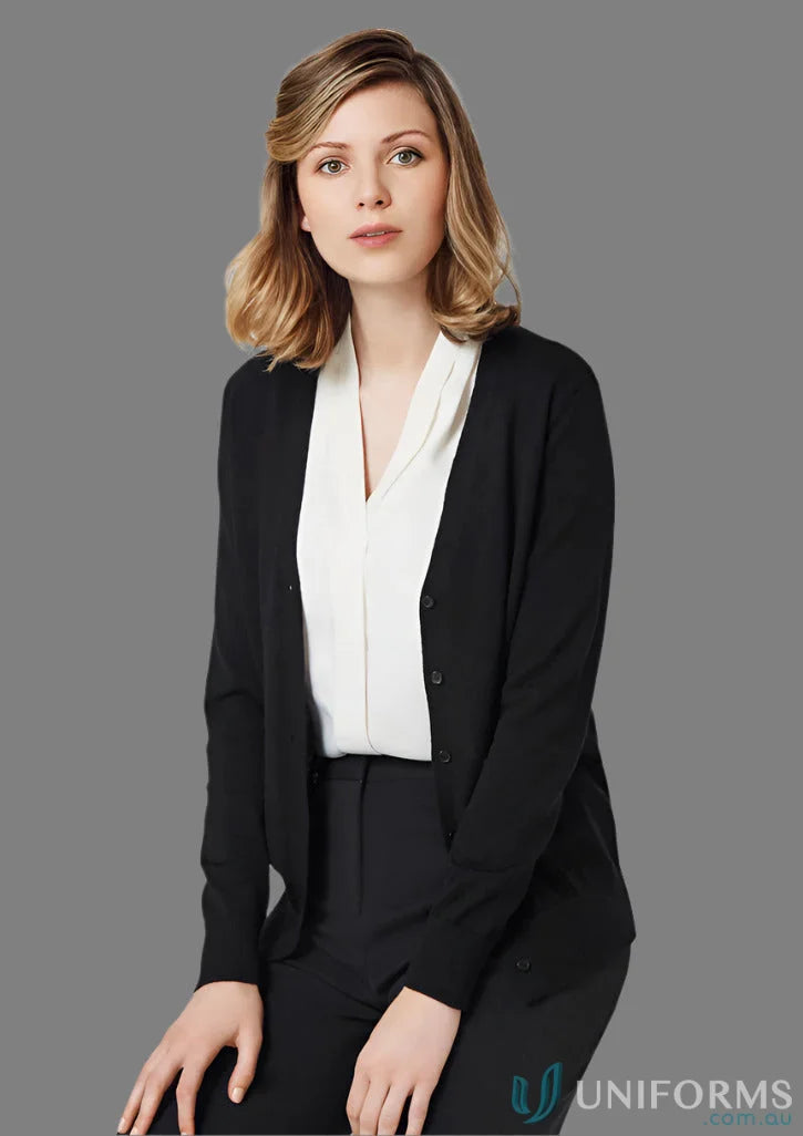 Stylish black roma ladies knit cardigan from Biz Collection Roma for a professional look