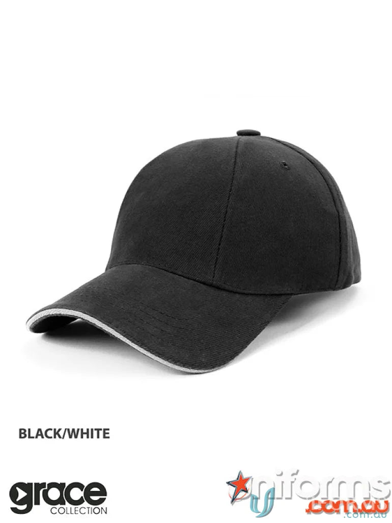 Black panel sandwich cap with white trim, perfect for uniforms and workwear gear