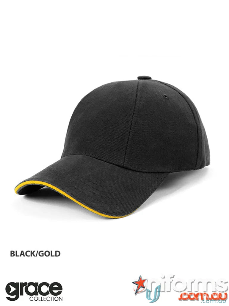 Black and gold panel sandwich cap perfect for uniforms and workwear style