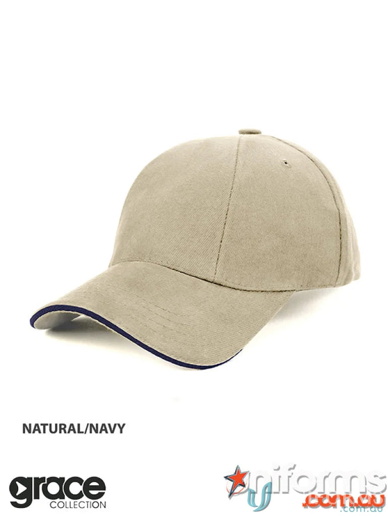 Natural and navy panel sandwich cap from Rotated Panel Sandwich Cap for uniforms and workwear