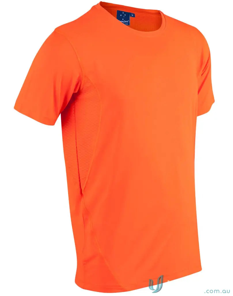 Orange Rotator Sports Tee with small pocket, breathable mesh, perfect for uniforms