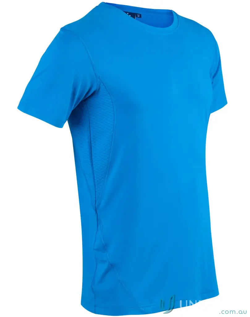 Vibrant blue Rotator Sports Tee with textured side panels, featuring cooldry® functions for breathable mesh uniforms