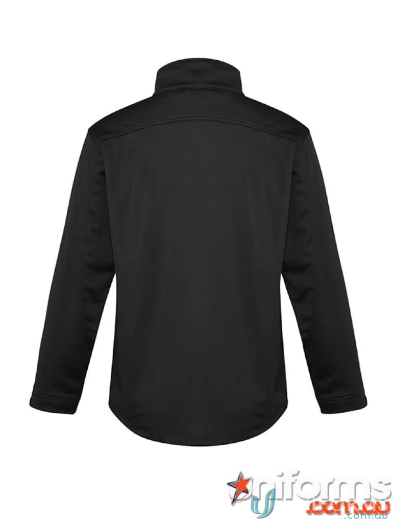 Black bonded polyester RS Centre EMB mens softshell jacket with audio port for work uniforms