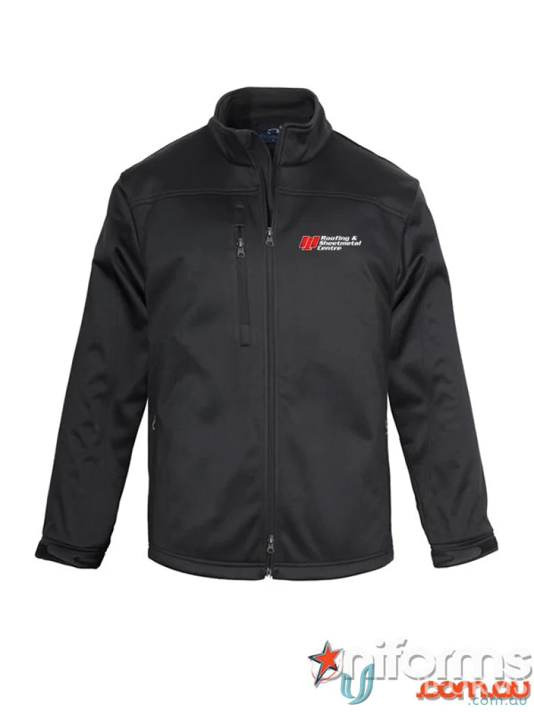 Black RS Centre Mens SoftShell Jacket made with bonded polyester, perfect for work uniforms