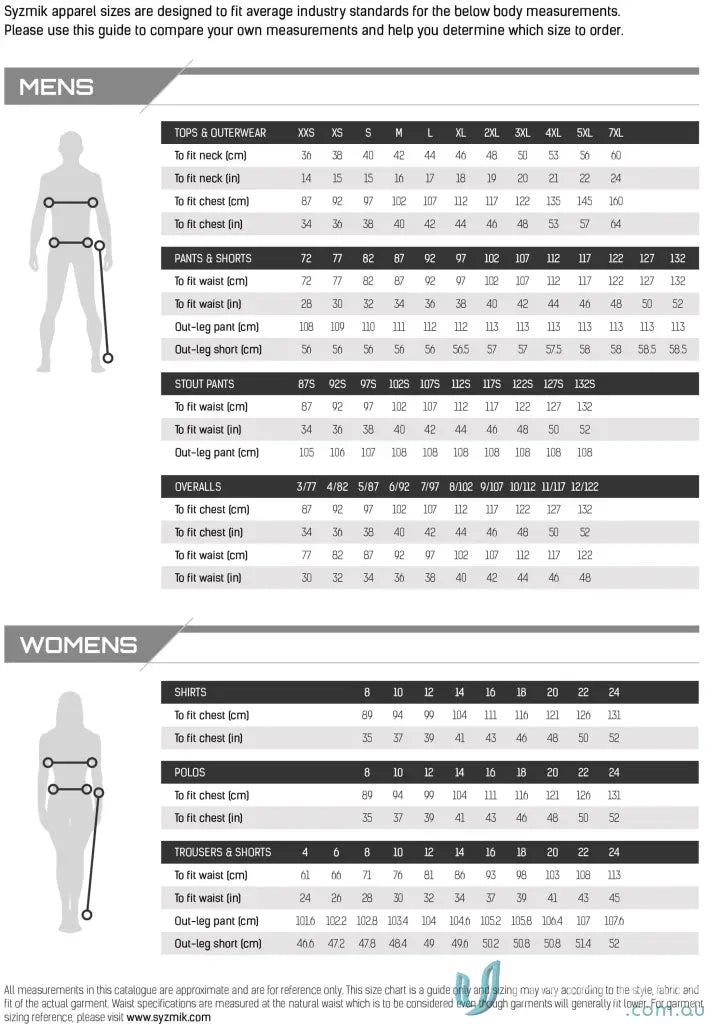 Clothing size chart for Rugged Cooling Stretch Shorts with sun protection