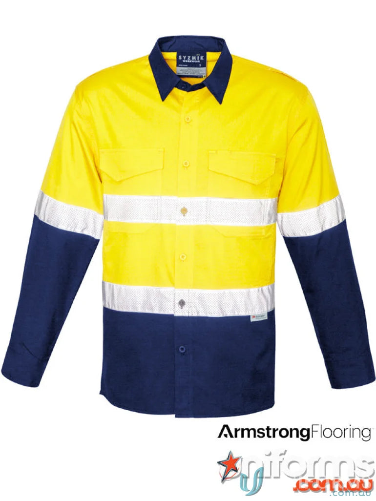 Yellow and navy blue reflective Rugged Cooling Taped HiVis Spliced Shirt for work safety