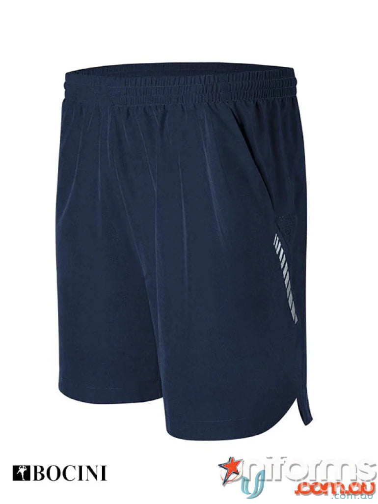 Navy athletic running shorts perfect for sports, workouts, and casual uniforms