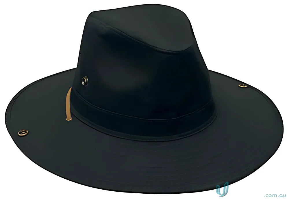 Black leather outback hat from Safari Cotton Twill Hat collection, perfect twill hat style
