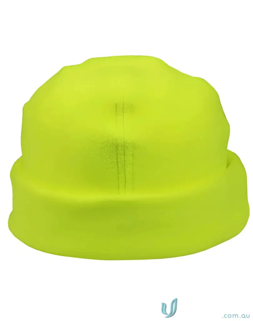 Neon yellow polarfleece beanie from Winning Spirit Safety featuring spirit safety polar design