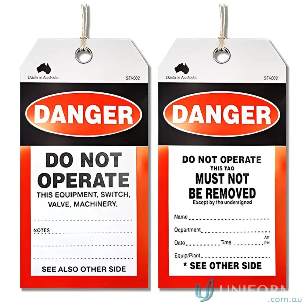 Image showing two safety tag danger warning tags on a Safety Tag Danger Do Not Operate product