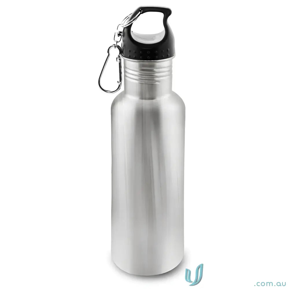 Silver stainless steel San Carlos water bottle with carabiner for easy carry