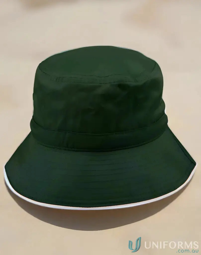 Green bucket hat with white trim from H1033 Sandwich Bucket for winning spirit and sun protection