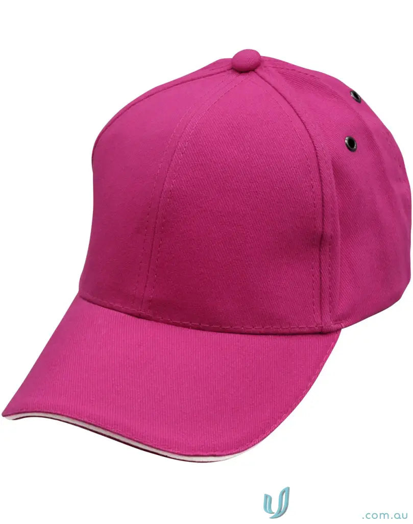 Pink sandwich peak cap with tuck-in fabric strap from Winning Spirit Sandwich collection