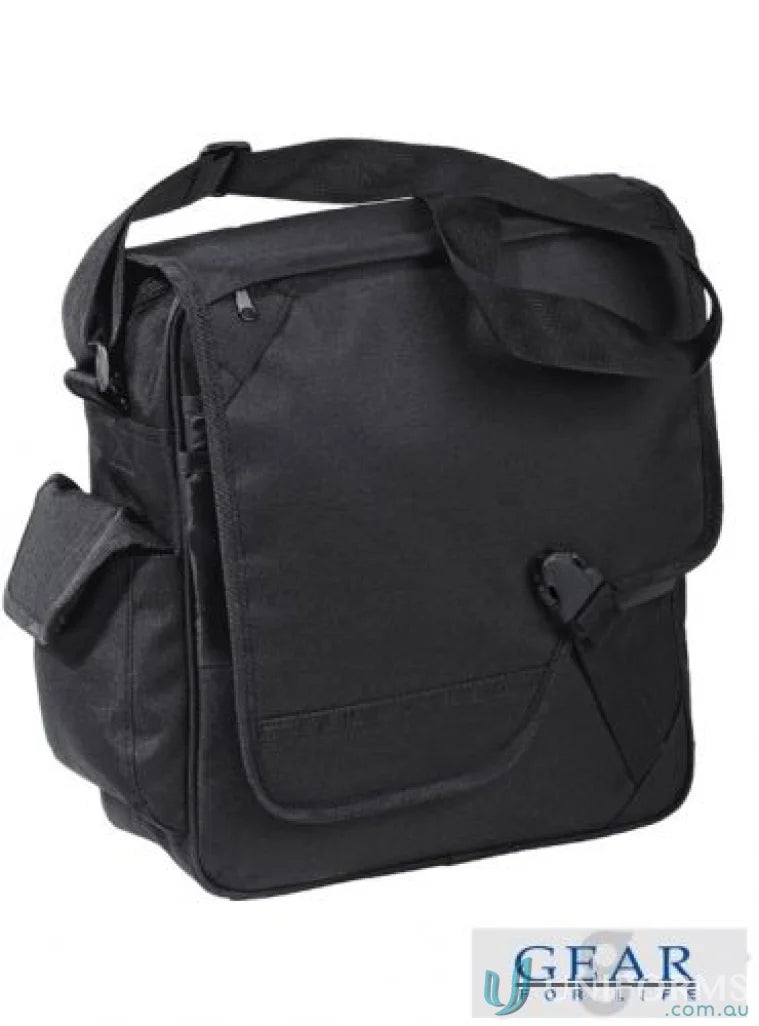 Black Satellite Messenger Bag with shoulder strap, perfect for bag orders needing an accessory pocket