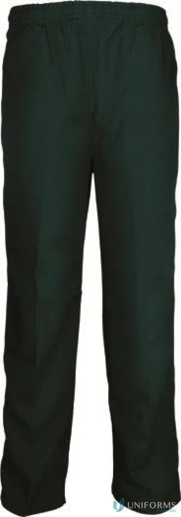 Dark green school trousers with elastic waist, perfect for uniforms or workwear
