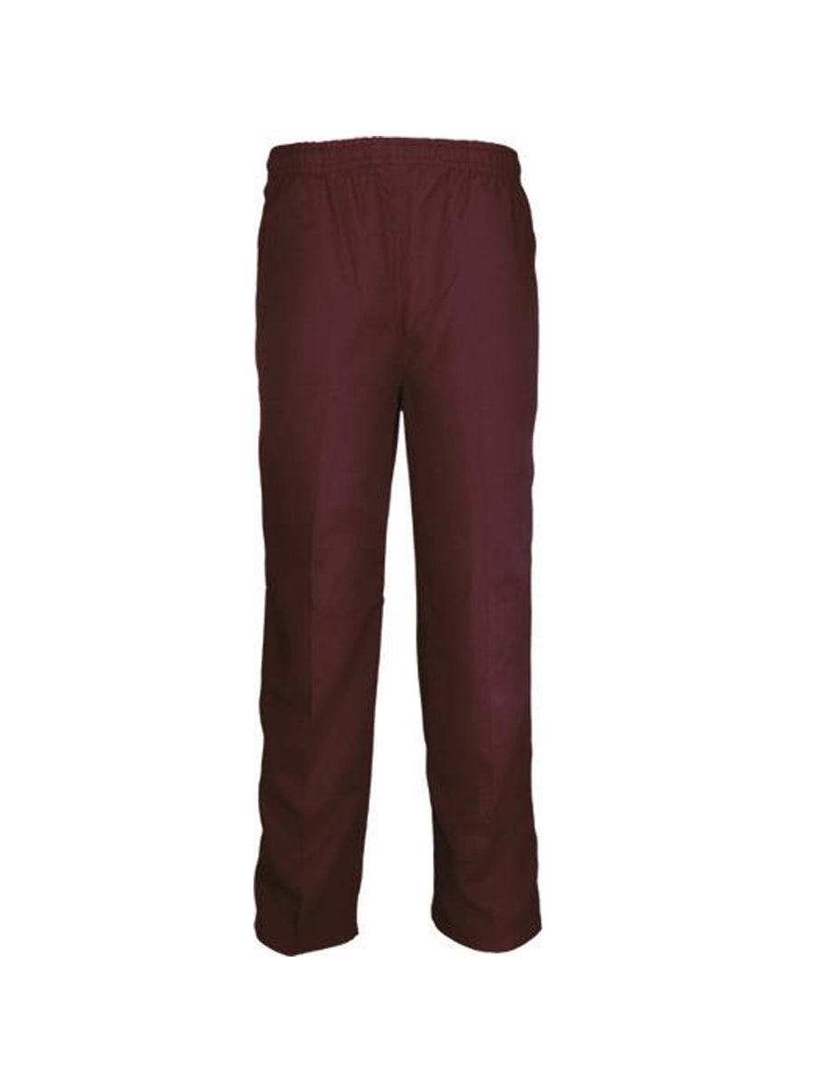 Maroon school trousers straight-leg with elastic waistband for uniforms
