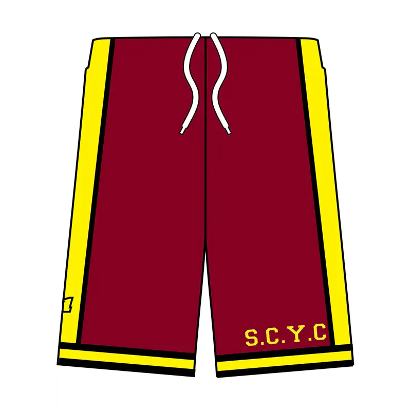 SCYC Female Playing Shorts in maroon yellow with white drawstrings