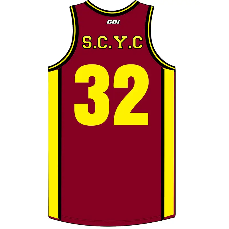 SCYC unisex reversible maroon yellow jersey with 32 and GBL logo
