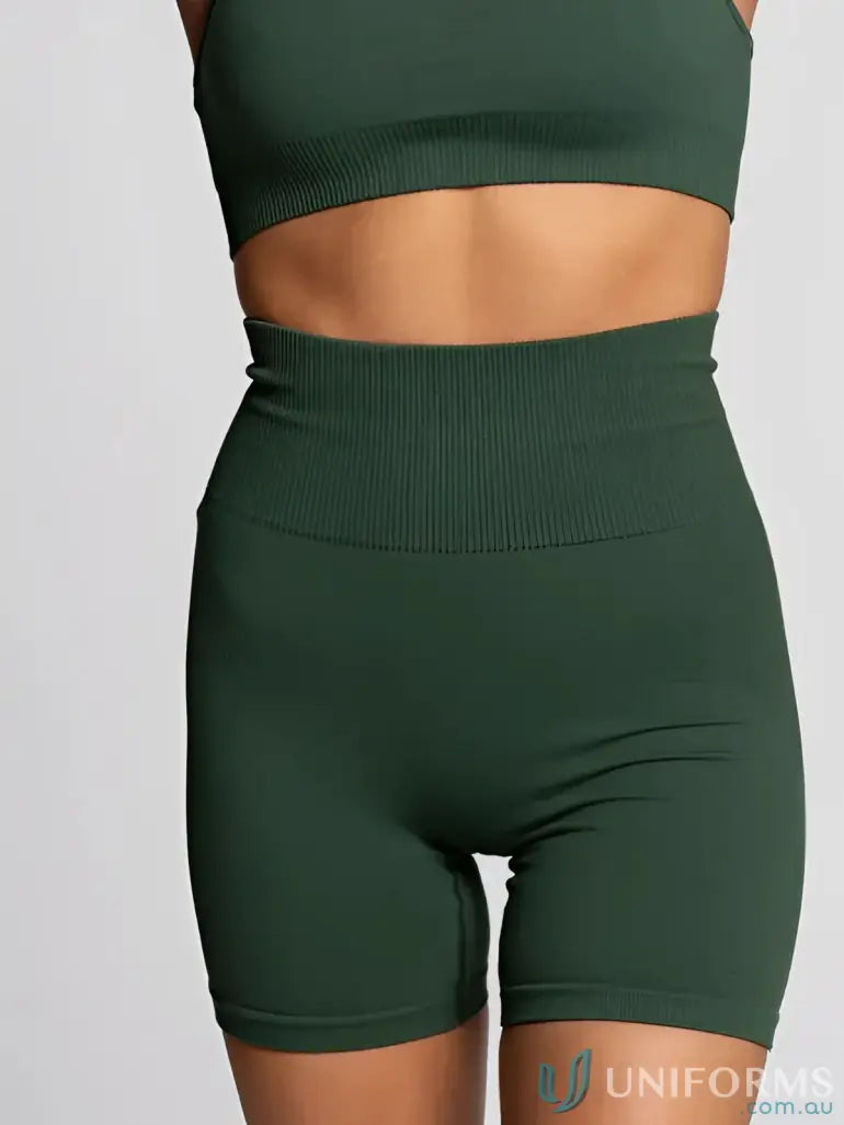 Dark green ribbed seamless invisible scrunch emerald bike shorts perfect for comfy uniforms and workwear use