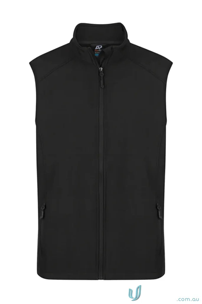 Black sleeveless zip-up jacket from Selwyn Kids Vests, perfect for school uniforms and workwear