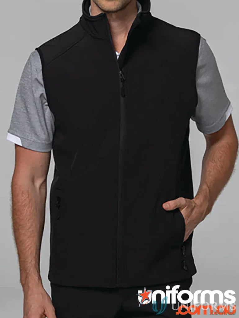 Black softshell vest from Selwyn Mens Vests showcasing comfortable workwear and chest fit