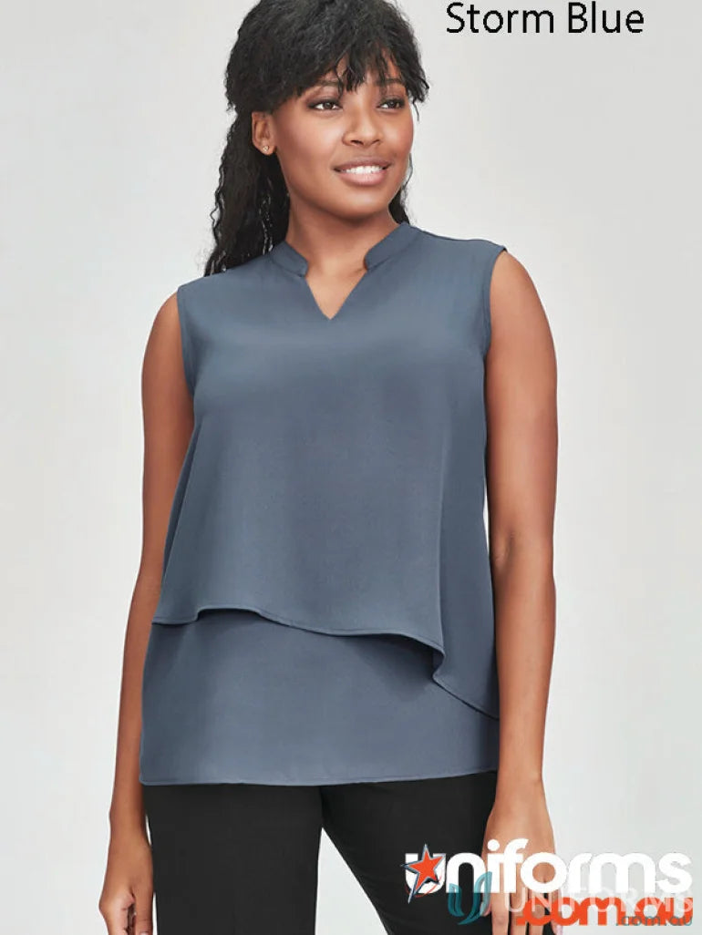 Sleeveless storm blue Seville Layered Blouse RB260LN perfect for summer style