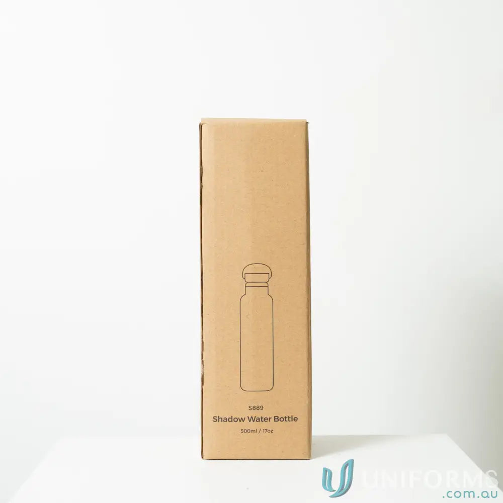 Cardboard box with outline of Shadow 500ml stainless steel water bottle with handle