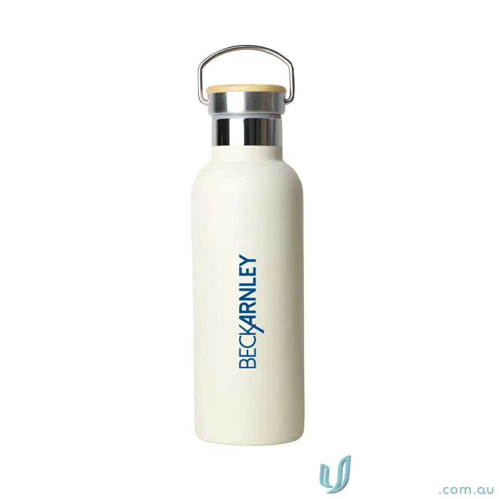 White stainless steel Shadow 500ml water bottle with handle for easy carrying