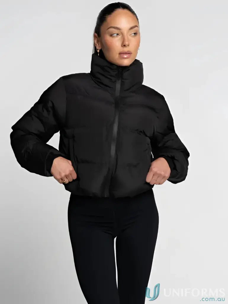 Ladies short black puffer jacket for the ultimate winter style and warmth