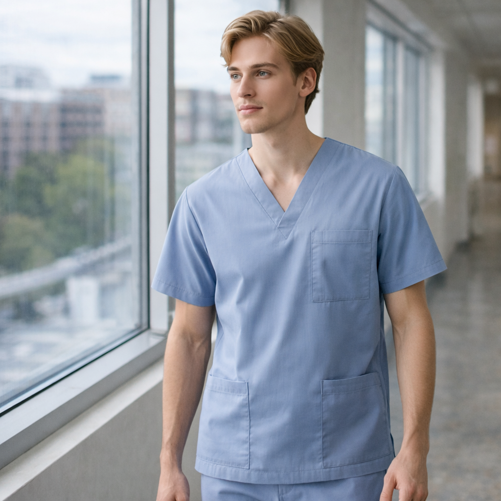 Sien unisex scrub top in biz collection unisex classic natural stretch