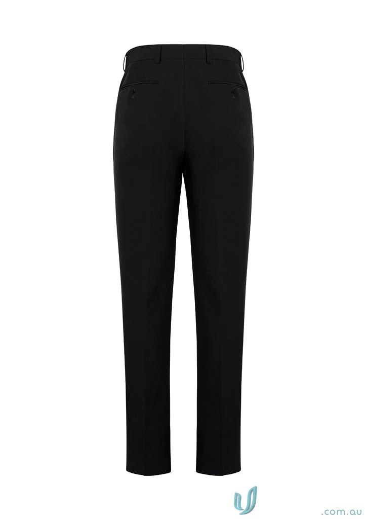 Men’s Siena Slimline flat front pant with black straight-leg style and 4cm hem allowance