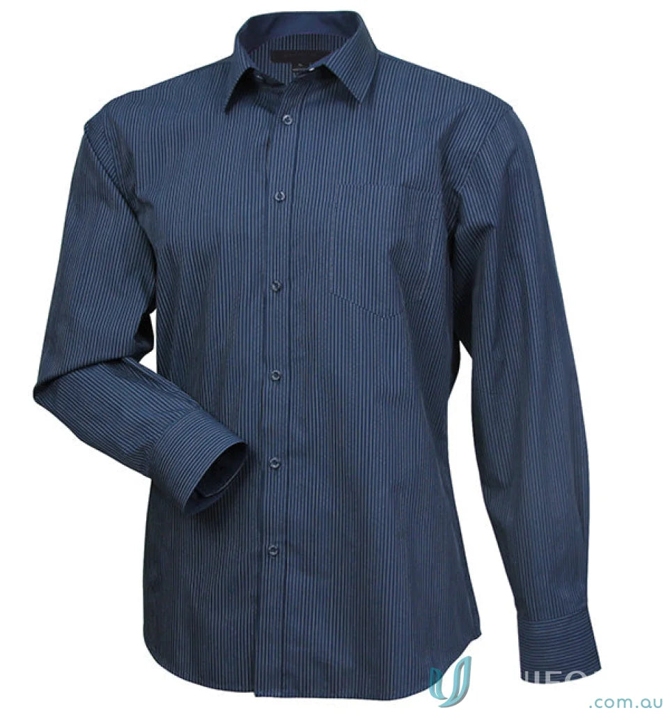 Men’s navy blue pinstripe SilverTech LS Shirts with cool dry® technology and SilverTech 2036L