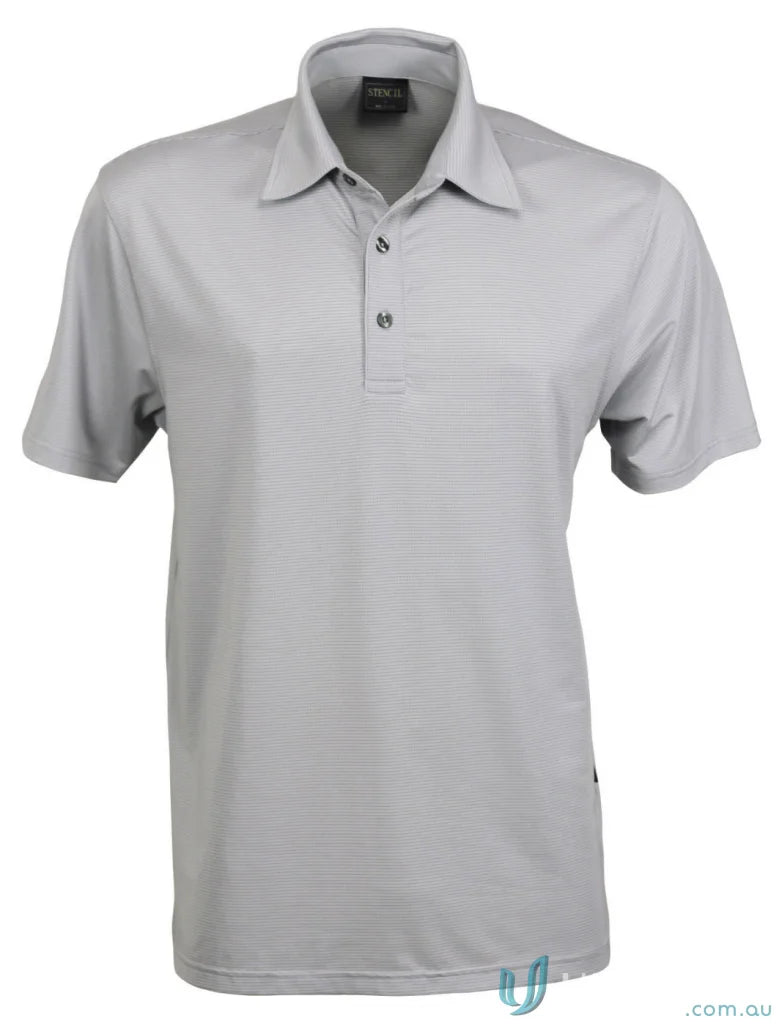 Gray men’s short sleeve polo shirt from SilverTech Polo with a modern fit, perfect for medical uniforms