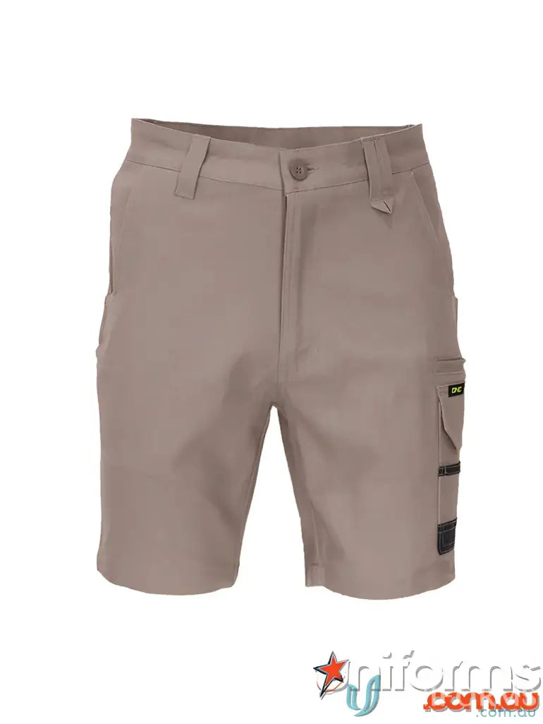 Khaki SlimFlex Tradie Cargo Shorts with multiple cargo pockets for work comfort
