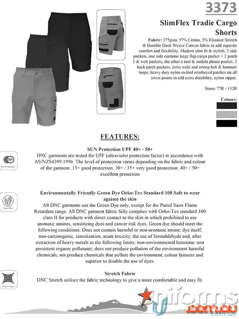 Men’s SlimFlex Tradie Cargo Shorts with sun protection and stretchy cargo shorts pockets
