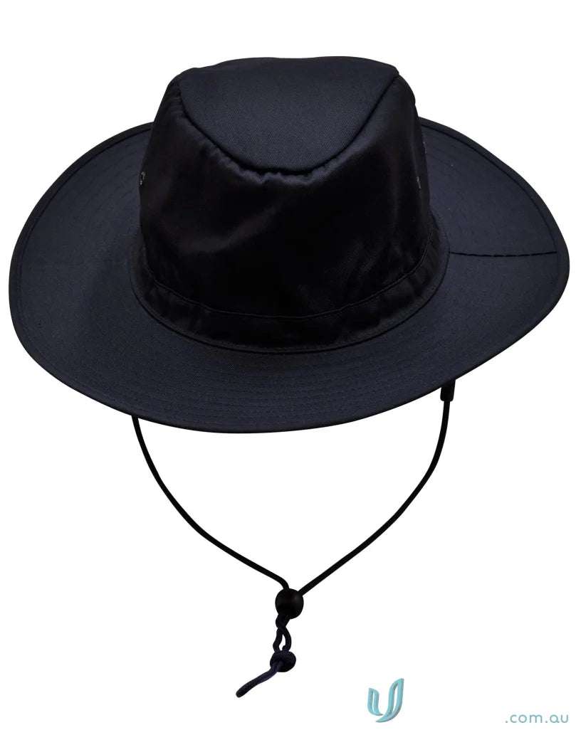 Black h1026 Slouch sun protection hat with chin strap for stylish outdoorsing