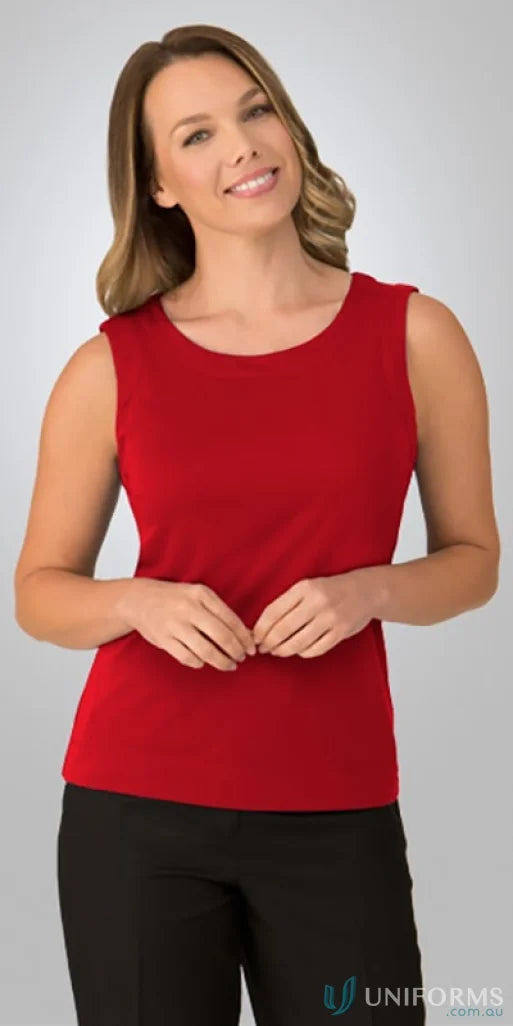 Red sleeveless top from Smart Knit Sleeveless perfect for uniforms and stretch comfort