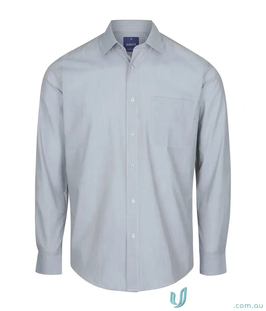 Light blue long sleeve easy iron dress shirt with chest pocket for uniforms