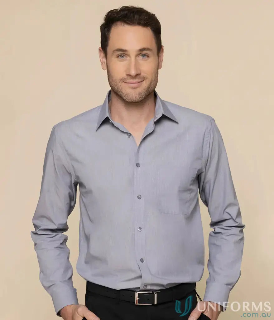 Light grey long sleeve easy iron collared shirt from Smith End On End LS Shirt perfect for uniforms