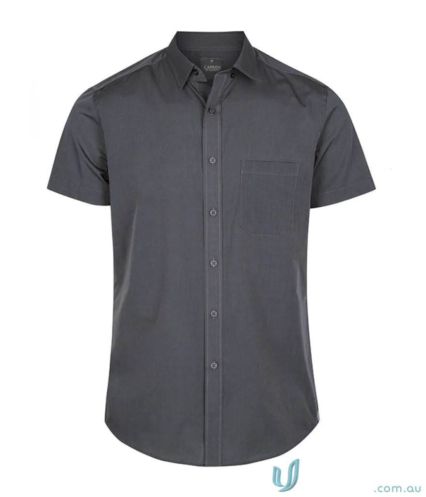 Dark gray Smith End On End SS Shirt with chest pocket, comfy workwear style